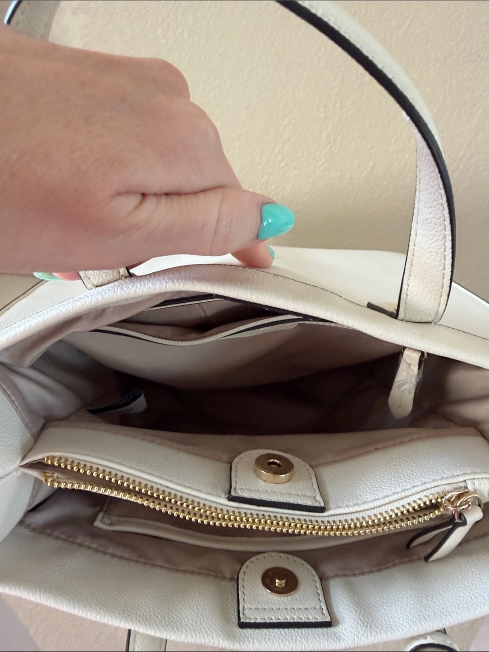 Nine West Cream Leather Tote with Logo Medallion - Picture 8 of 12
